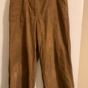 Max Studio London Brown Corduroy Wide Leg Ankle Pants Size 12 100% Cotton
